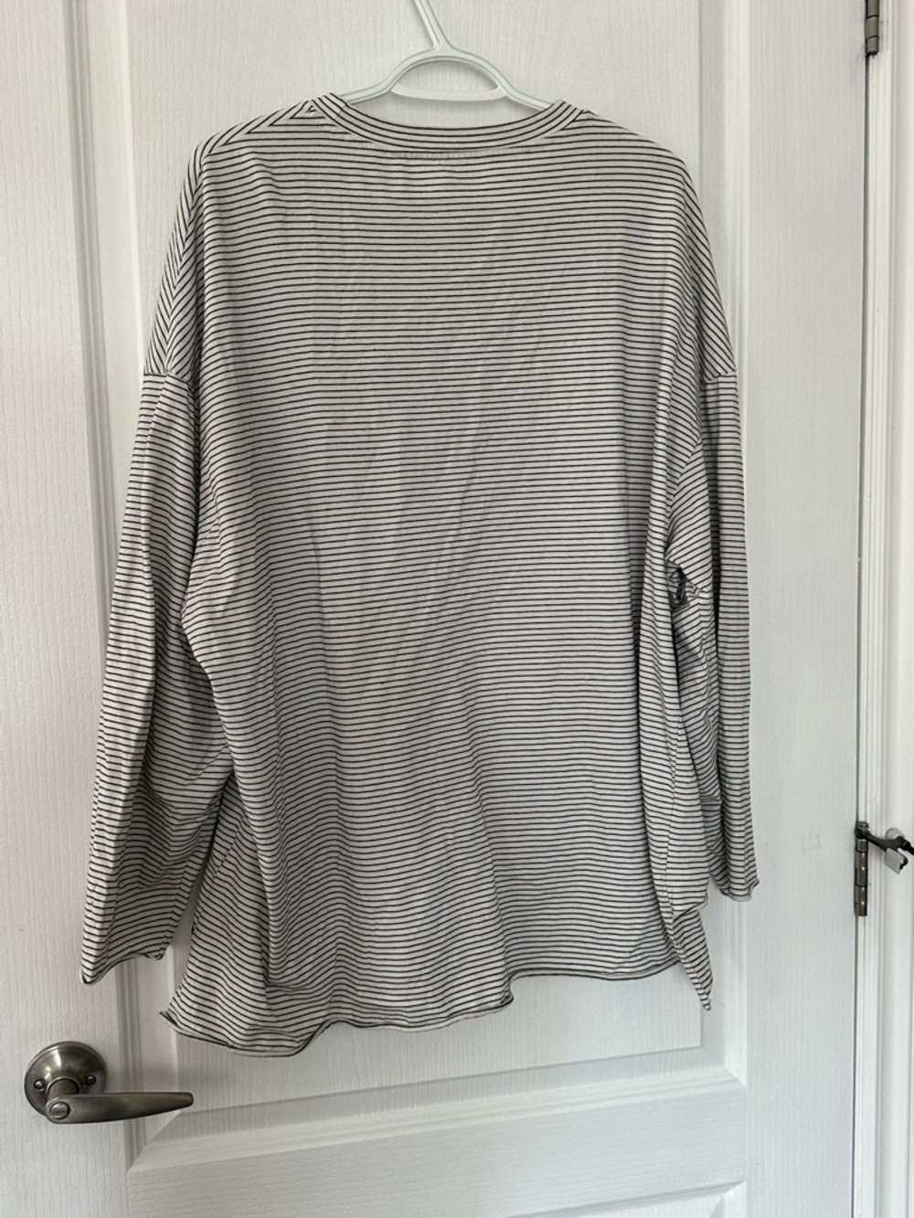 Oversized Micro-Stripe High-Low Tunic Top | Neutral Minimalist Basics Cozy Chic - Picture 2 of 4